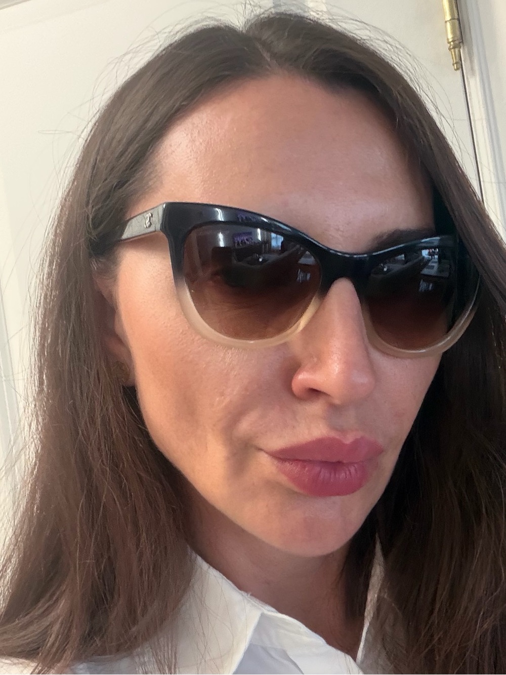 CHANEL Two-Tone Black and Beige Cat-Eye Sunglasses